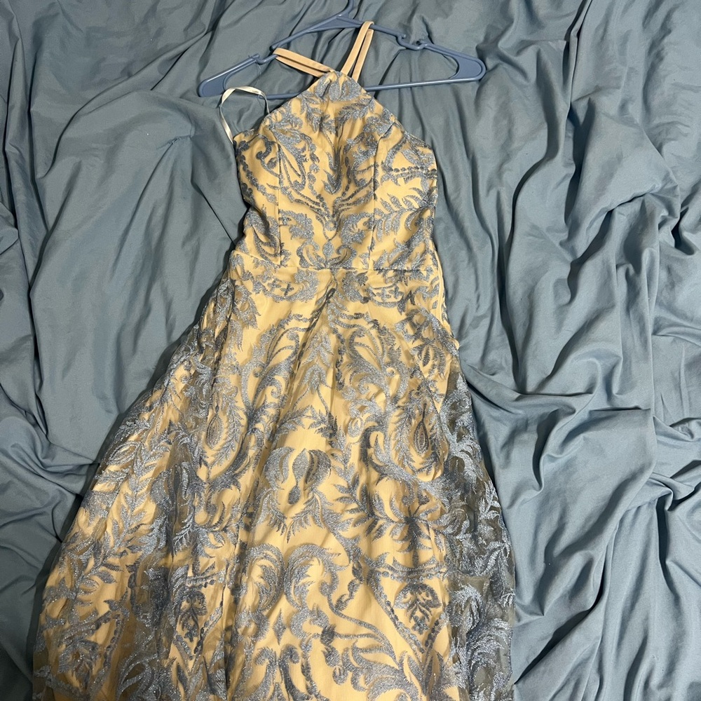 Speechless Gold and Silver Pleated Tiered Gown